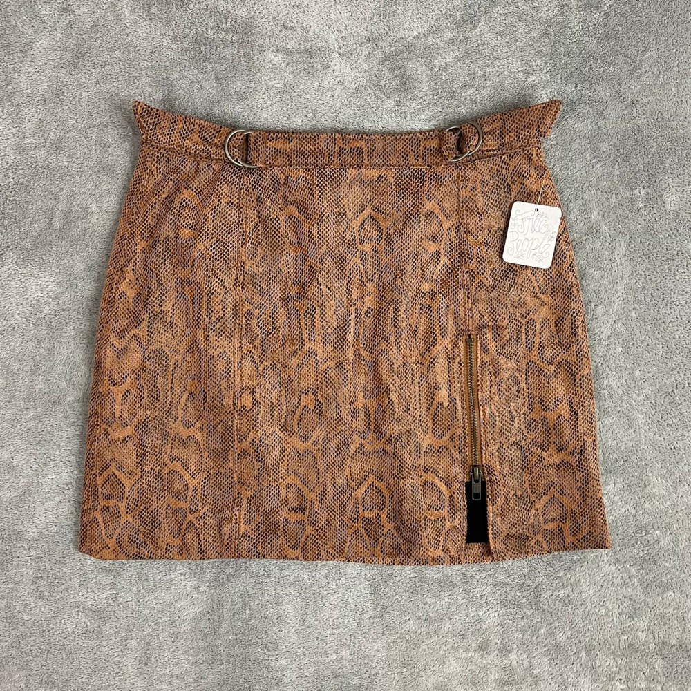 Free People Faux Leather Mini Skirt Womens 0 Animal Snake Print Festival NWT